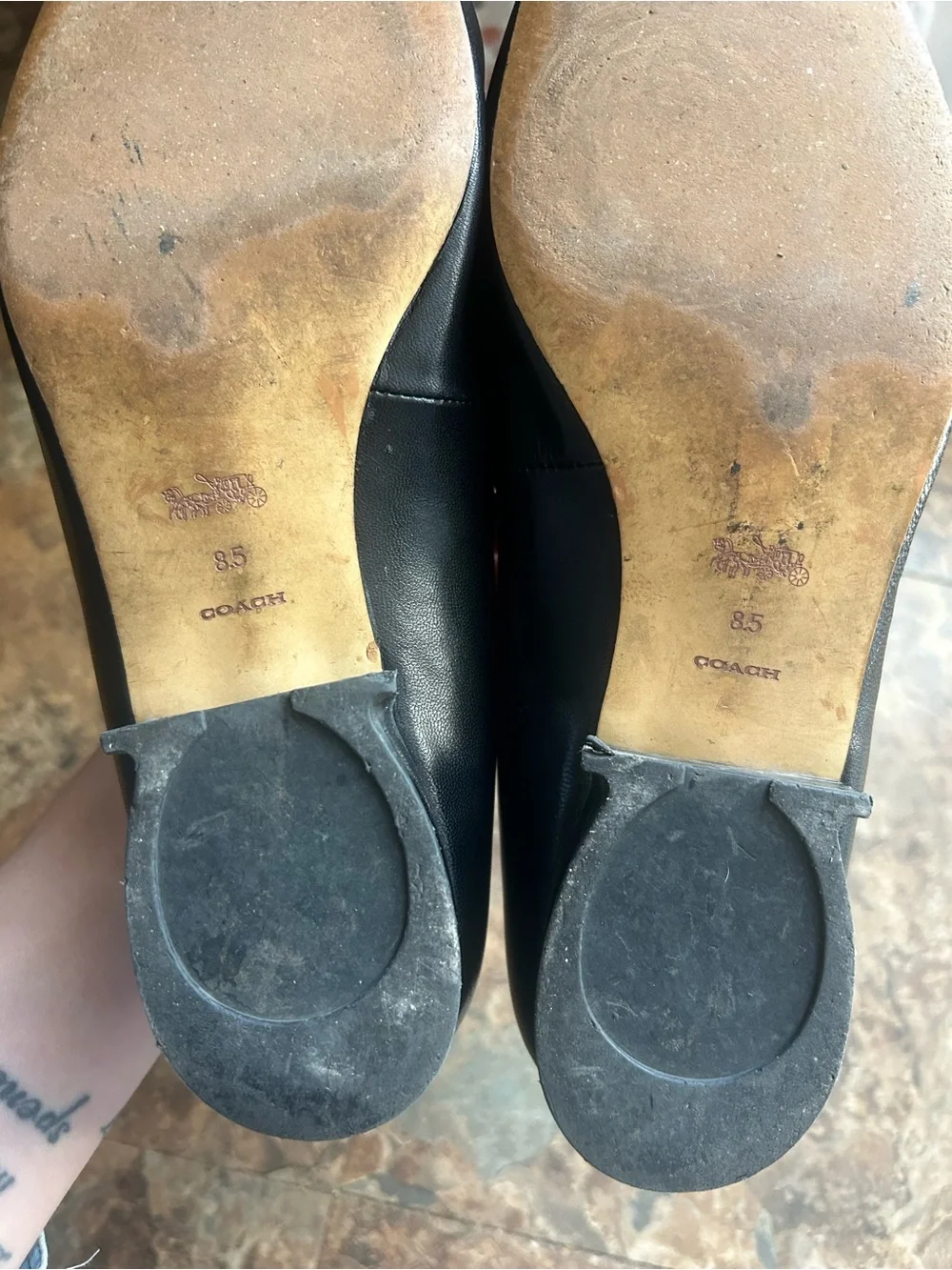 COACH Black Leather Loafers with Gold-Tone Horsebit